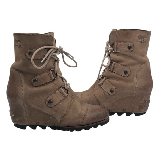 SOREL Joan Of Arctic Brown Wedge Ankle Boots Size 6.5 Women’s - Picture 1 of 10